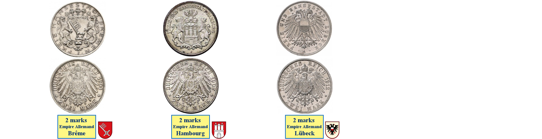 Photos de pièces de monnaies des villes hanséatiques libres de l'Empire Allemand