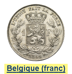 Monnaies de Belgique en franc