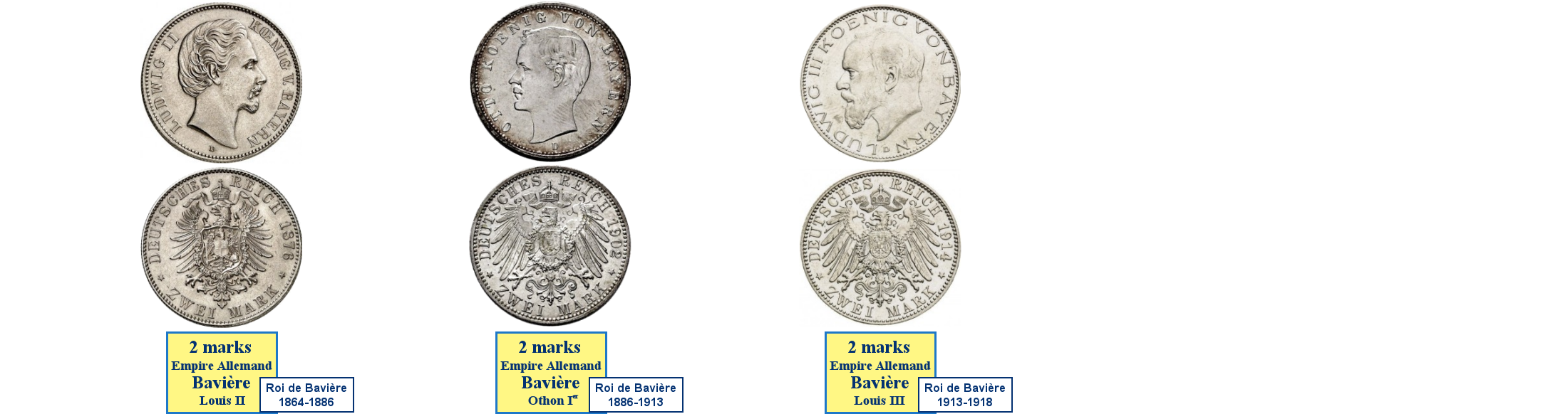 Photos de pièces de monnaies du Royaume de Bavière dans l'Empire Allemand