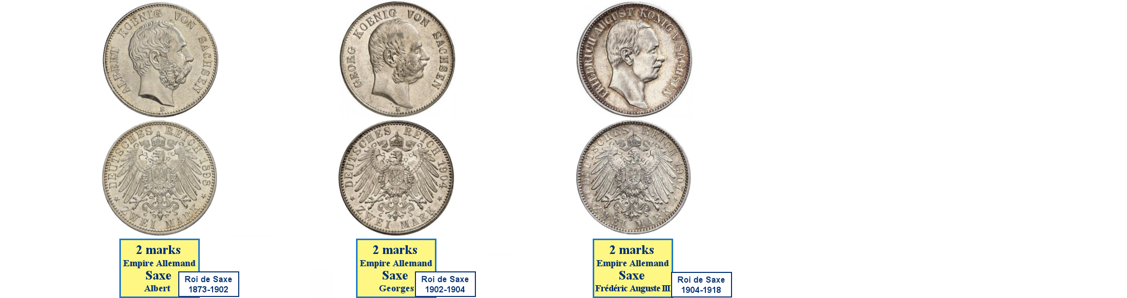 Photos de pièces de monnaies du Royaume de Saxe dans l'Empire Allemand