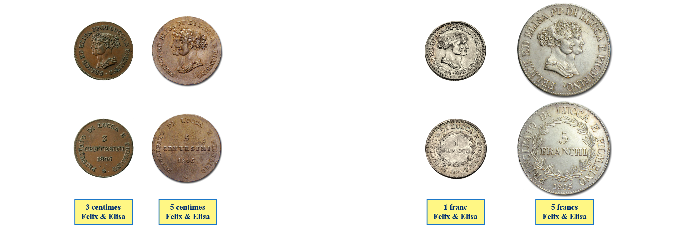 Photos de pièces de monnaies de la principauté de Lucques et Piombino